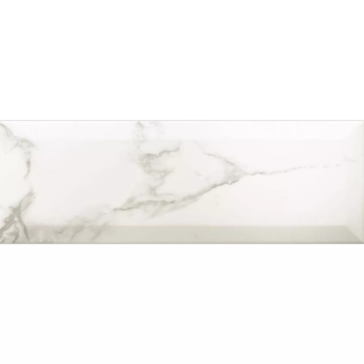 Metro Kakel Girona Marmor Optik Med Fasett Vit Matt 10x30cm Metro Kakel Girona Marmor Optik Med Fasett Vit Matt 10x30cm