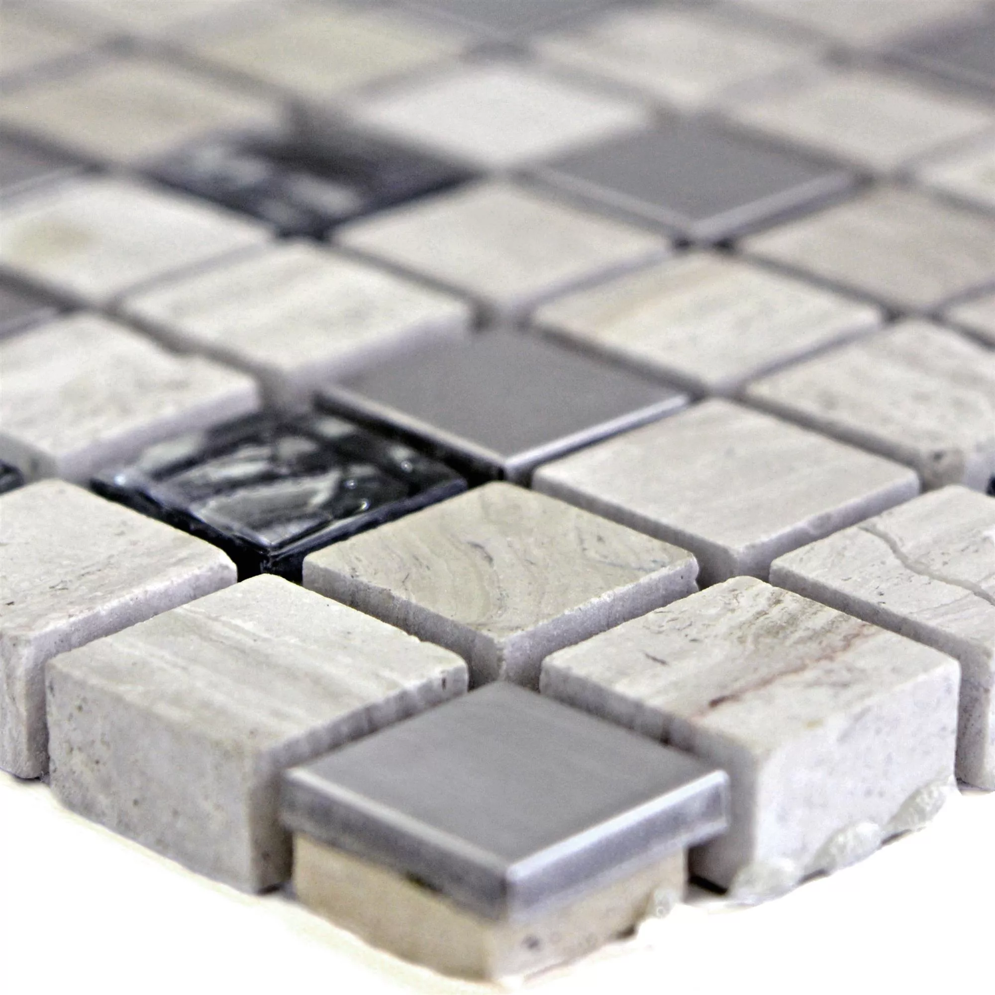Glas Sten Stål Mosaik Elektra Grå Fyrkant 15 Glas Sten Stål Mosaik Elektra Grå Fyrkant 15