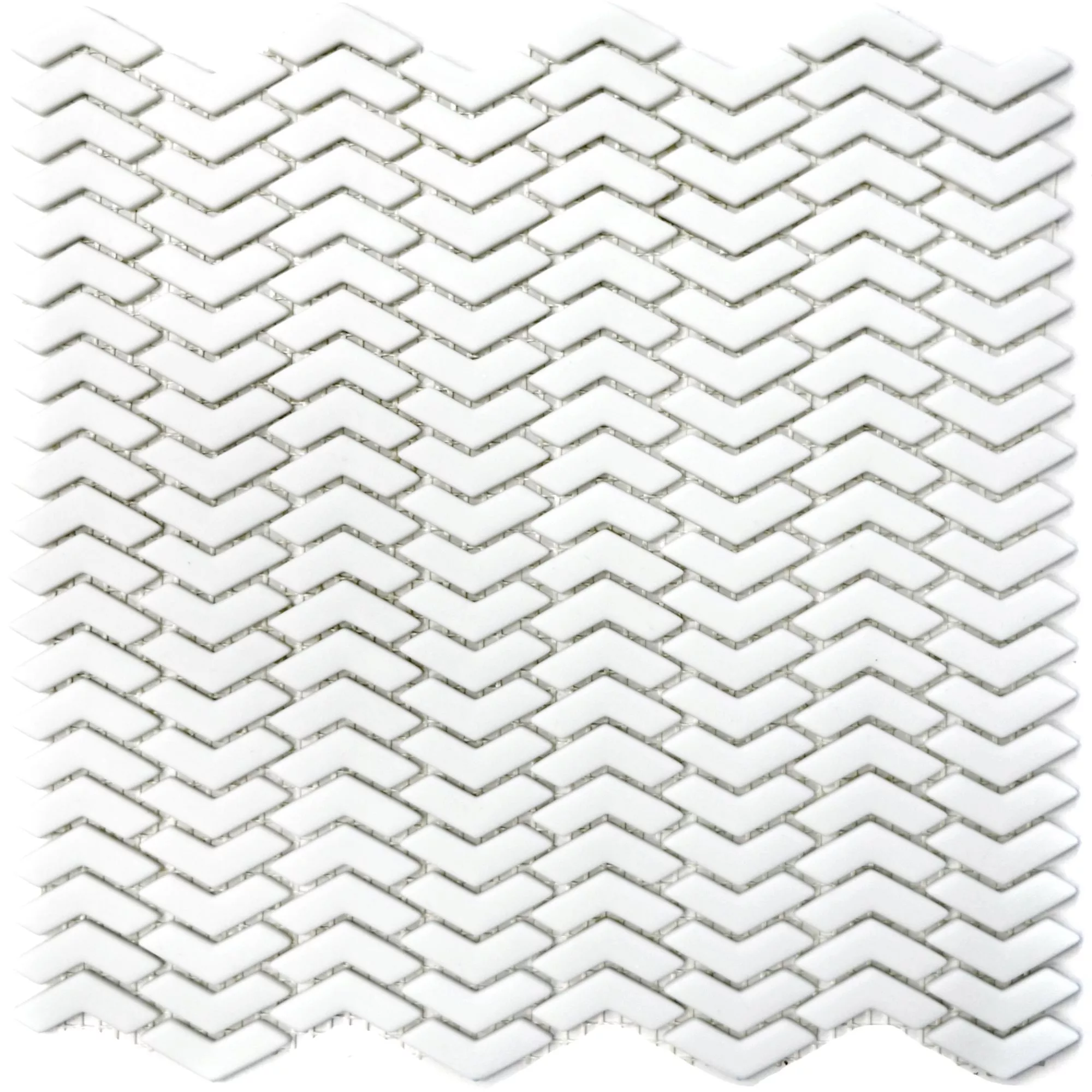 Muster von Glasmosaik Fliesen Kassandra Weiß Fischgrät Matt