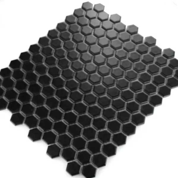 Muster von Mosaikfliesen Keramik Hexagon Schwarz Matt H23