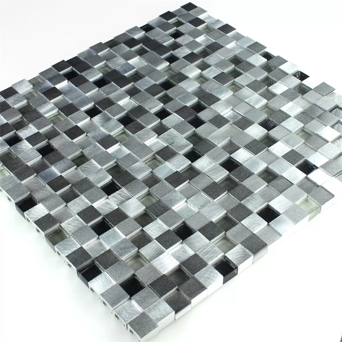 Mosaikfliesen Aluminium Glas 3D Design Black Mix