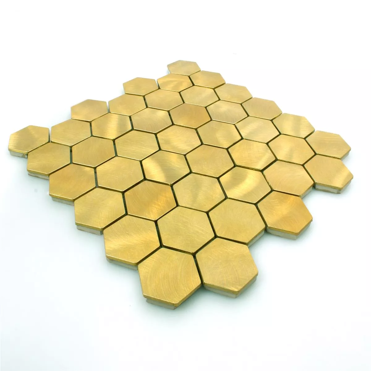 Muster von Mosaikfliesen Aluminium Manhatten Hexagon Gold