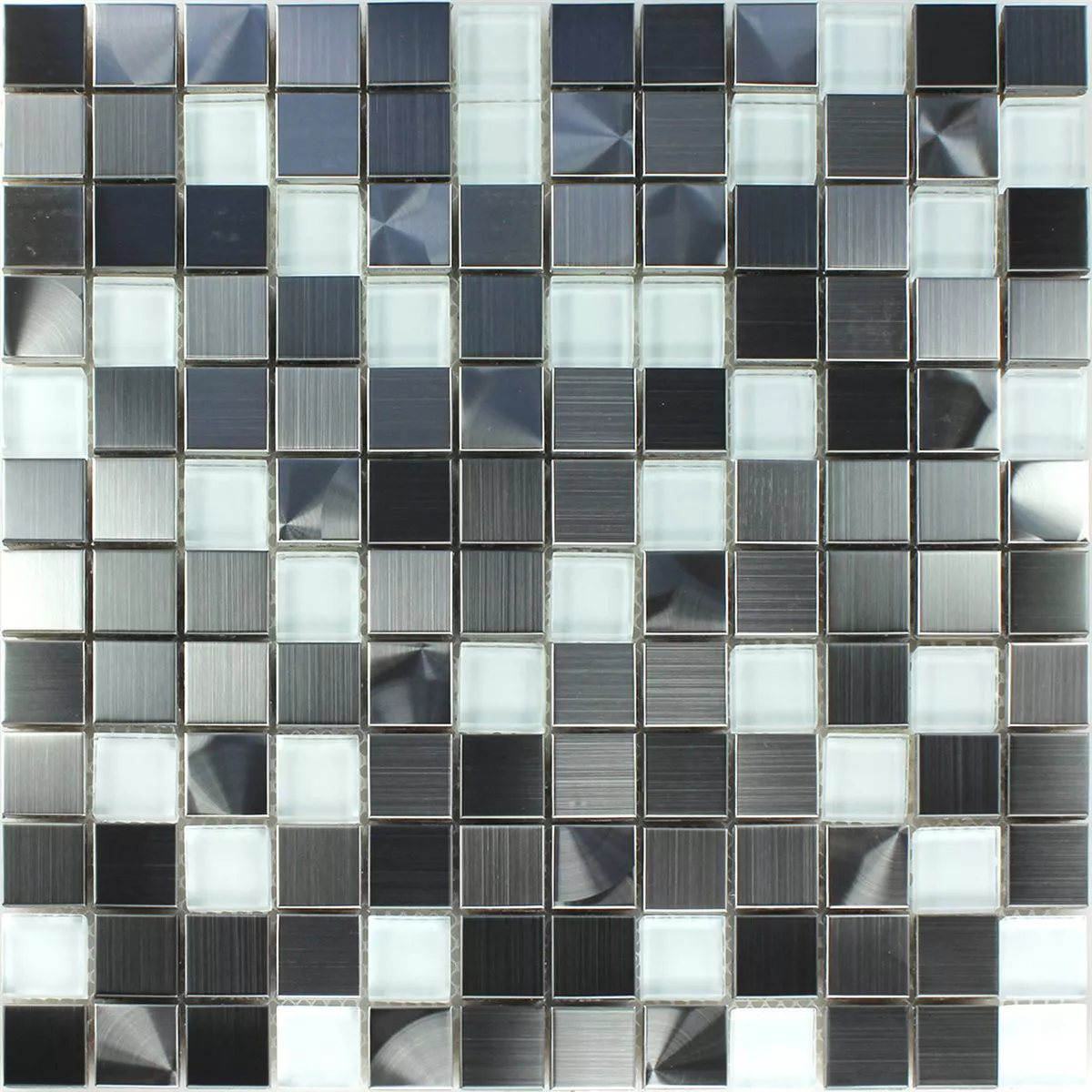 Mosaikfliesen Edelstahl Glas Weiss Silber