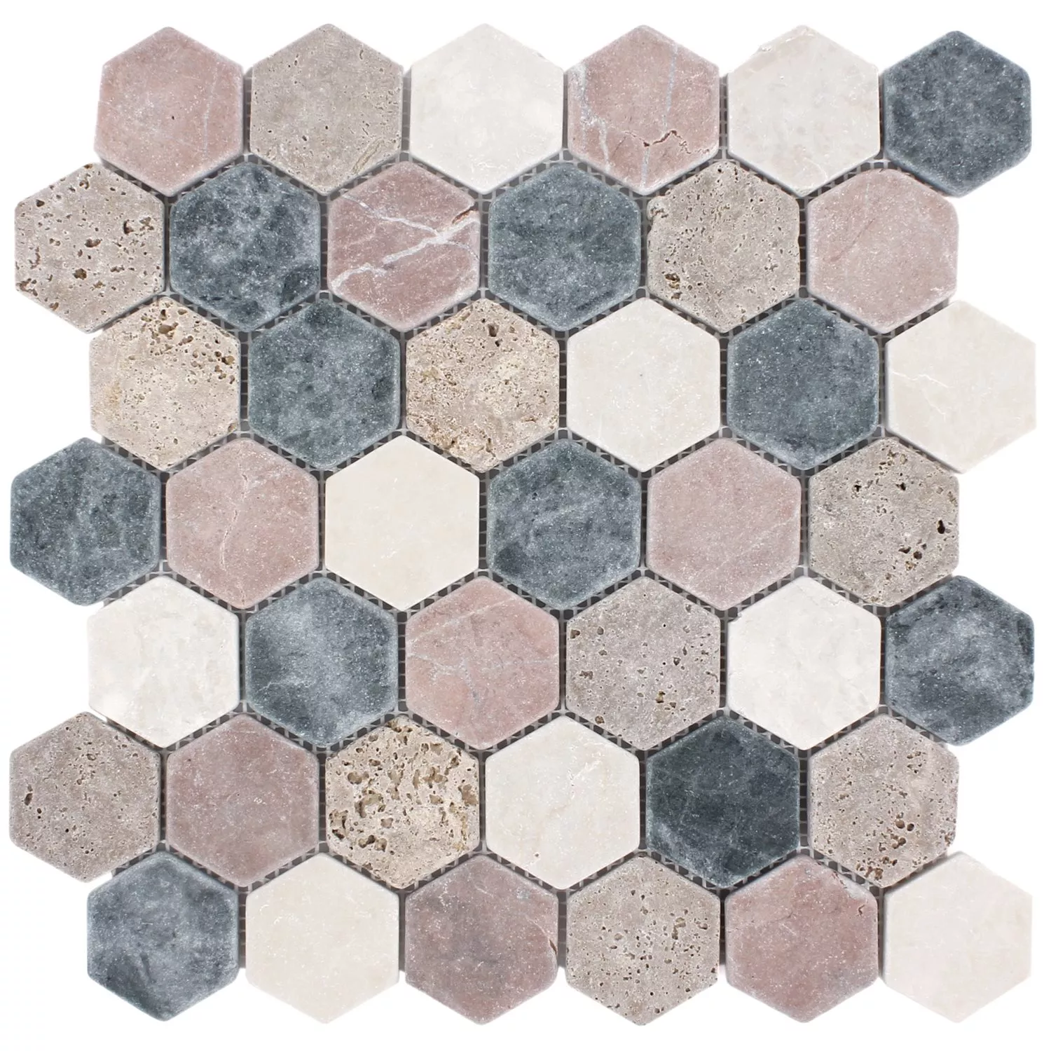 Mosaikfliesen Marmor Tarsus Hexagon Bunt