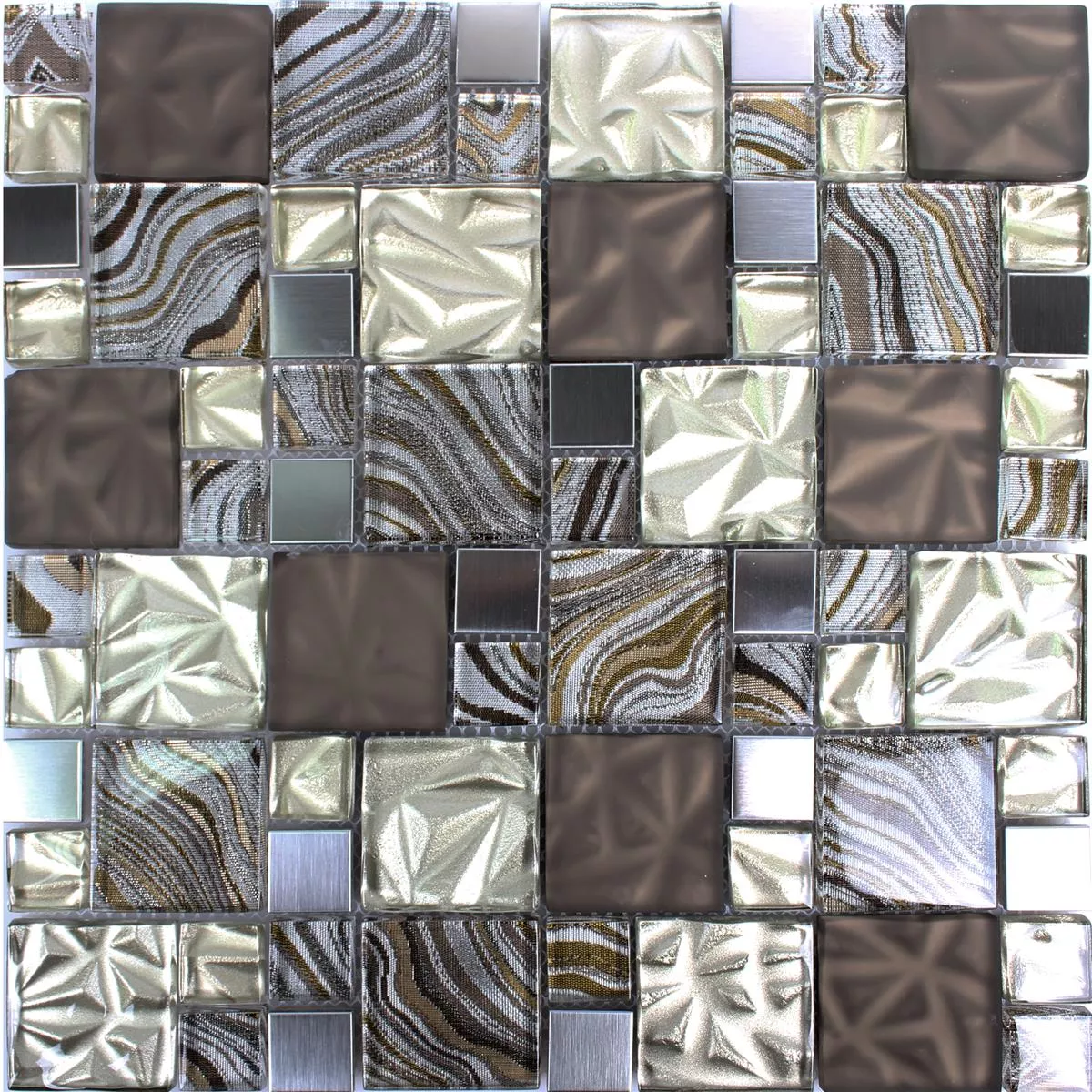 Glas Metall Edelstahl Mosaikfliesen Zadar Beige Braun