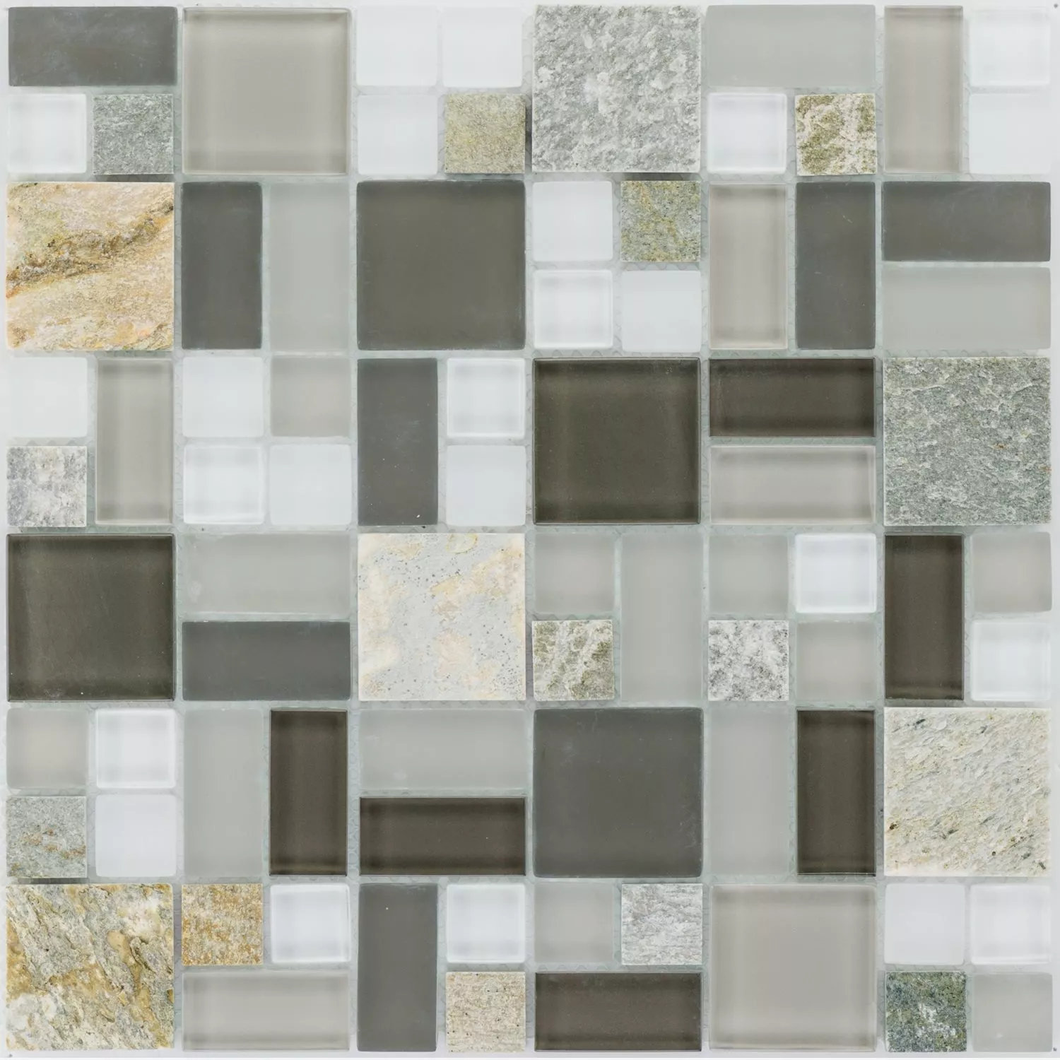 Mosaikfliesen Apollo Naturstein Glasmix Braun Weiss