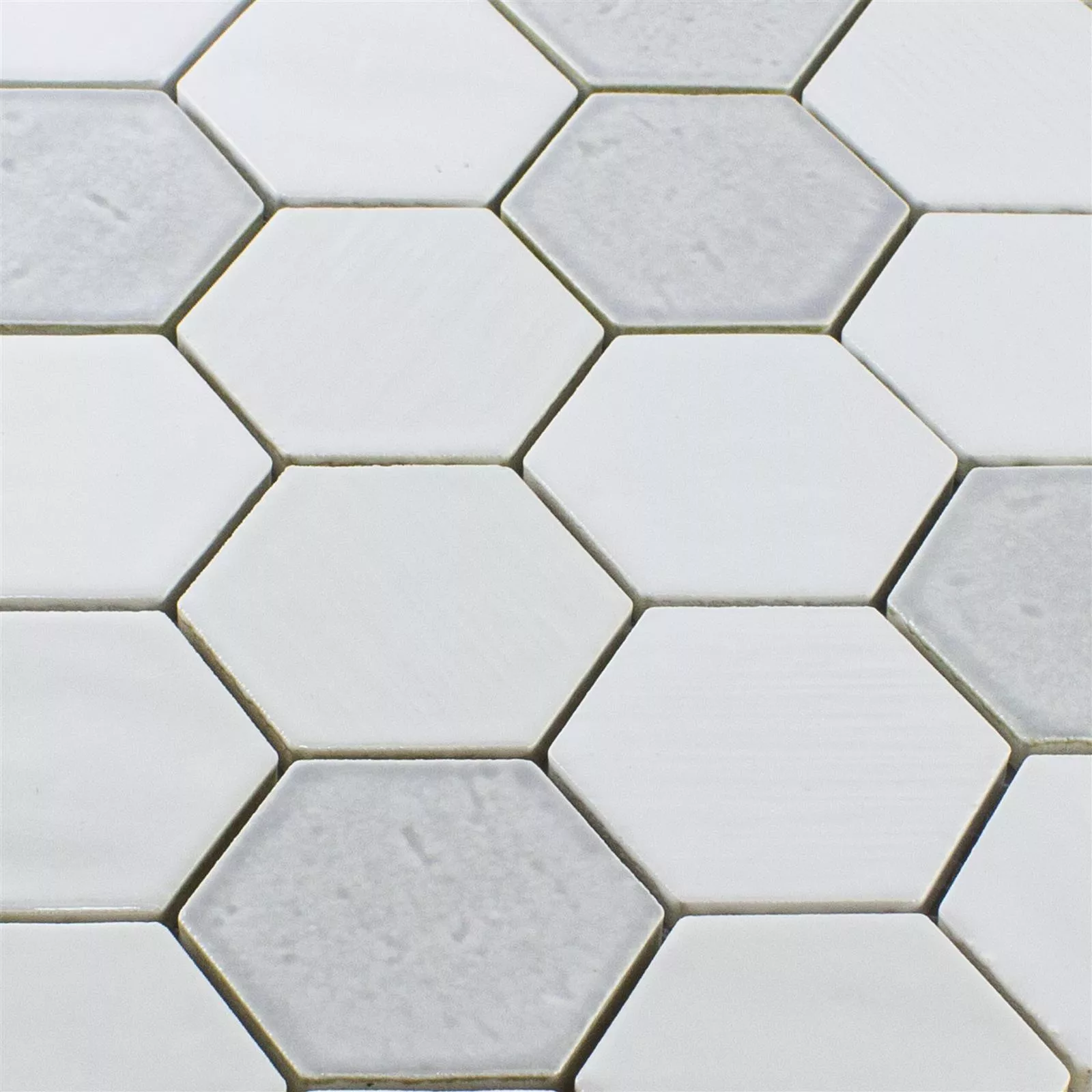 Keramik Mosaikfliese Roseburg Hexagon Glänzend Weiß