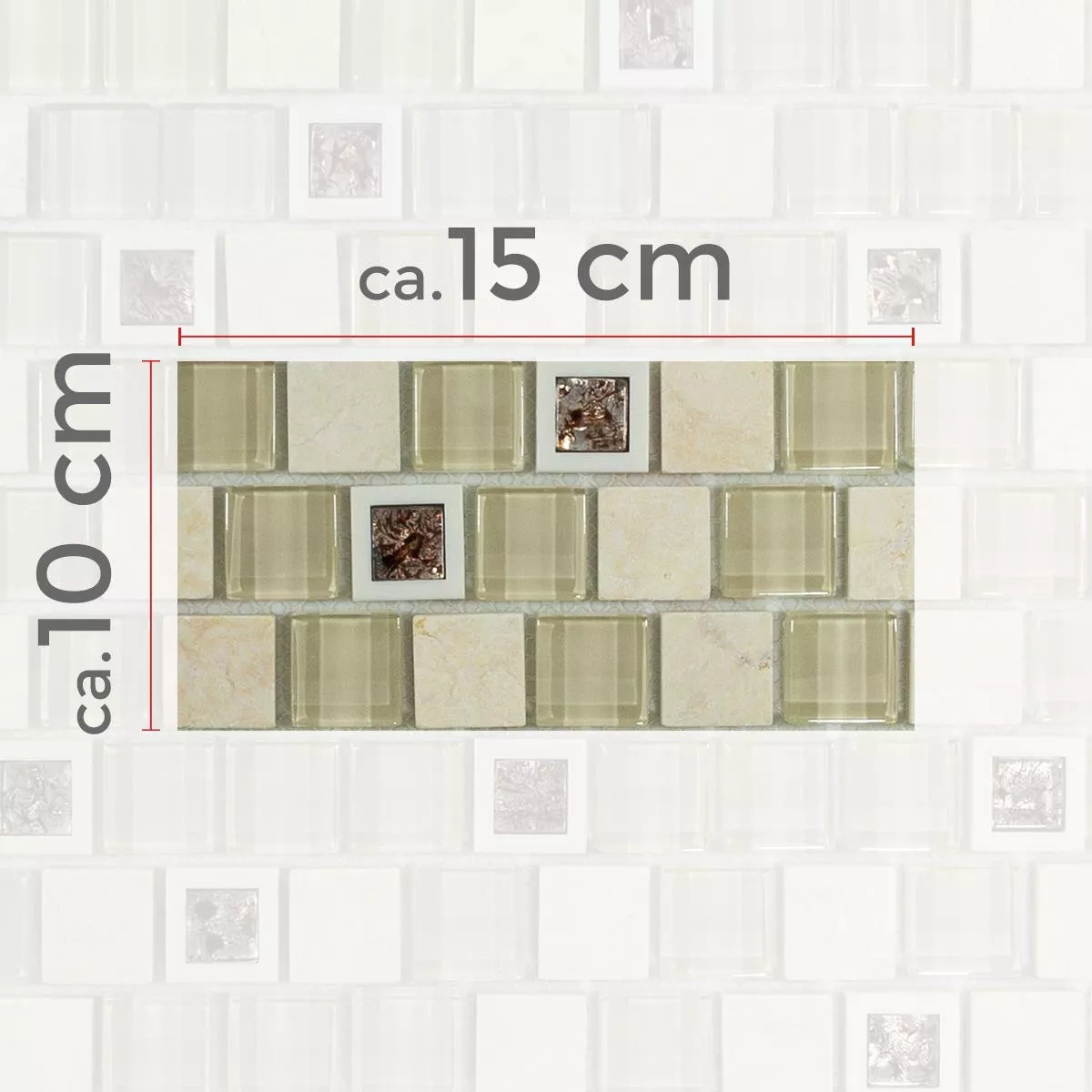 Muster von Glas Kunststoff Naturstein Mosaik Lunaquell Beige