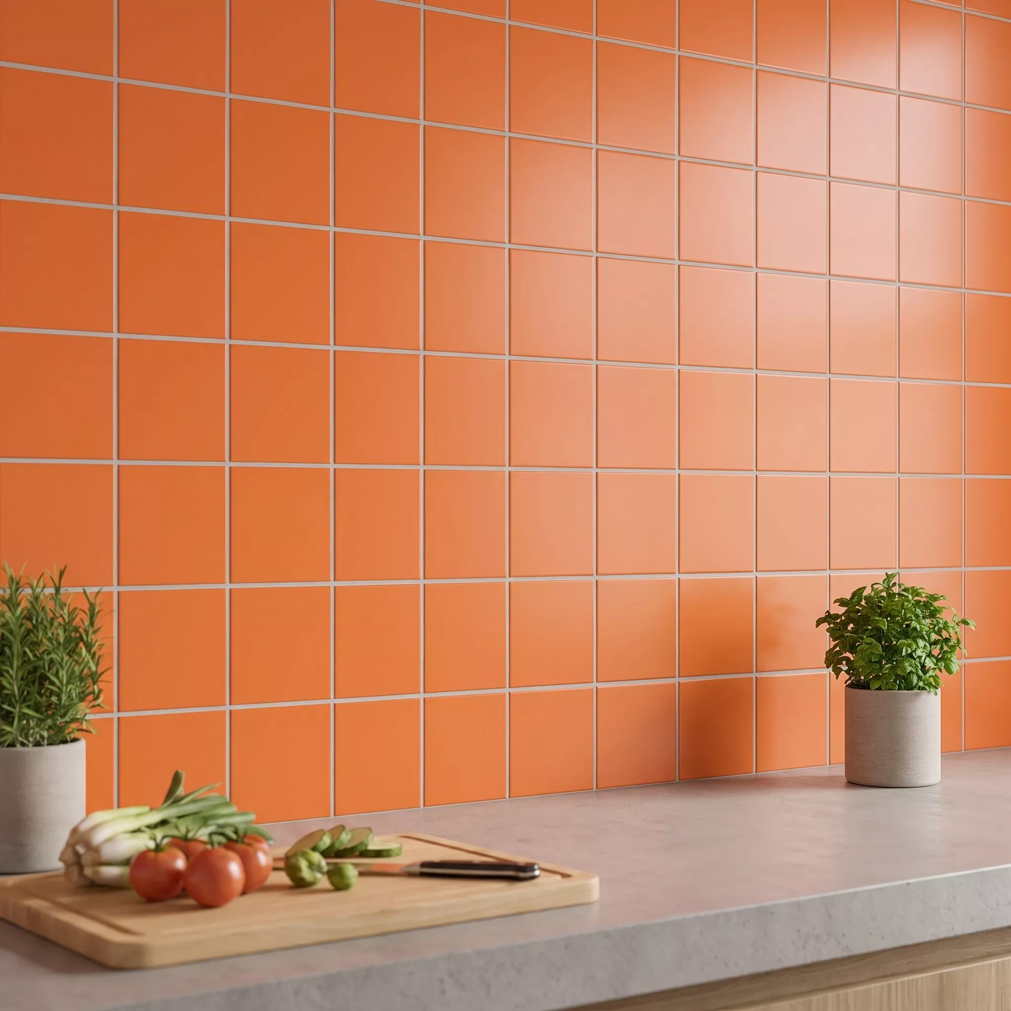 Metrofliese Orange Matt 10x10 cm Ohne Facette Freyburg Naranja