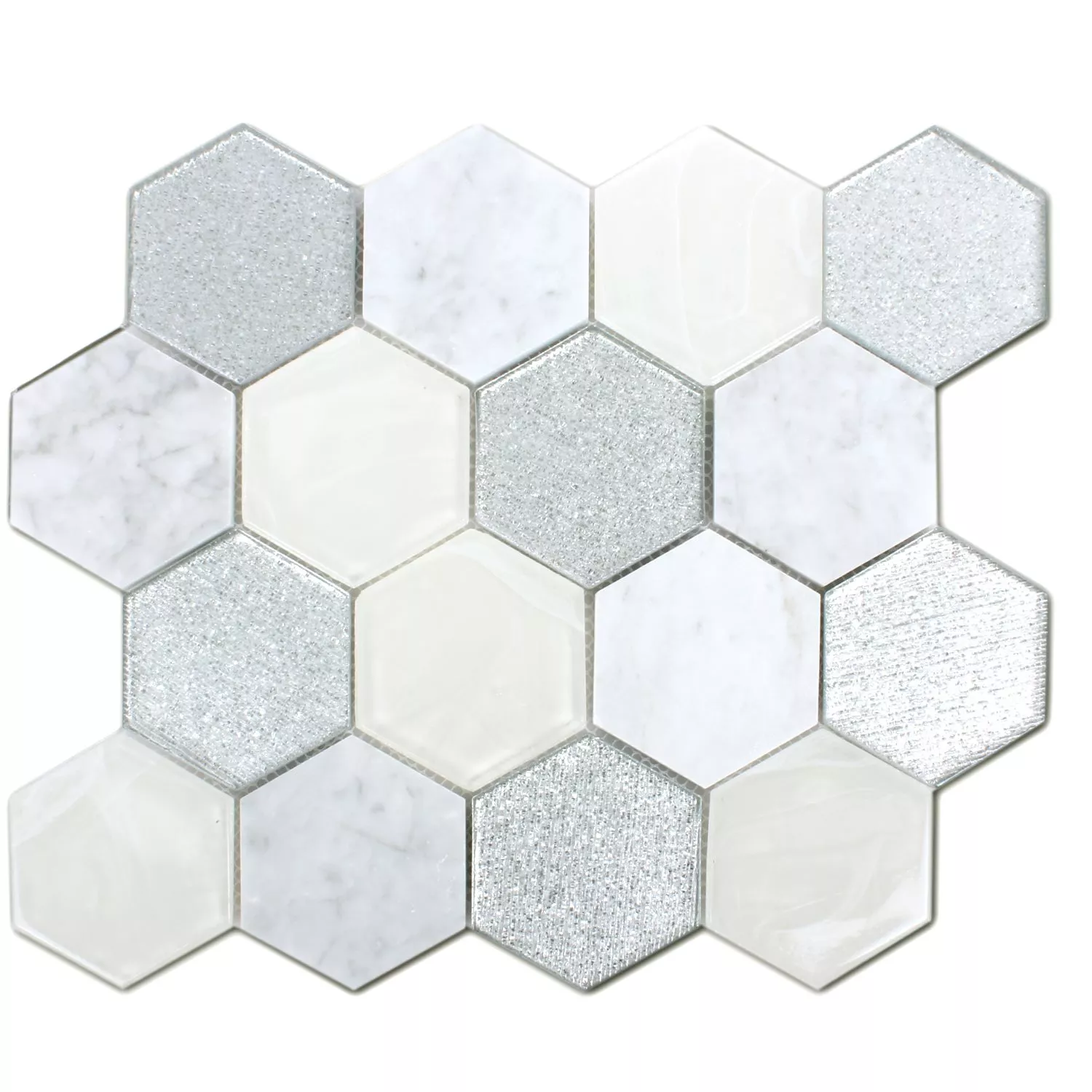 Mosaikfliesen Hexagon Lipari Silber Grau