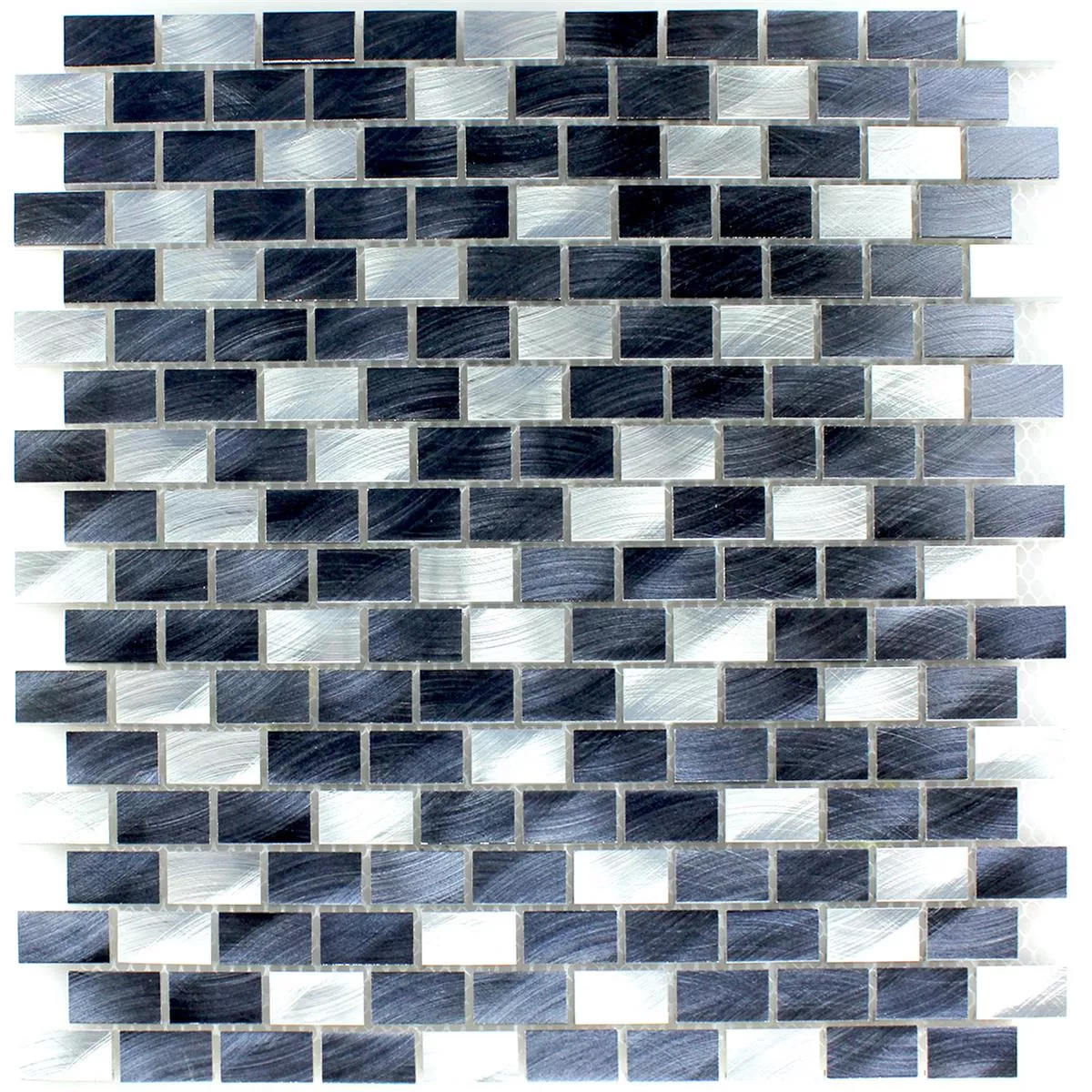 Mosaikfliesen Aluminium Silber Schwarz 15x30x4mm