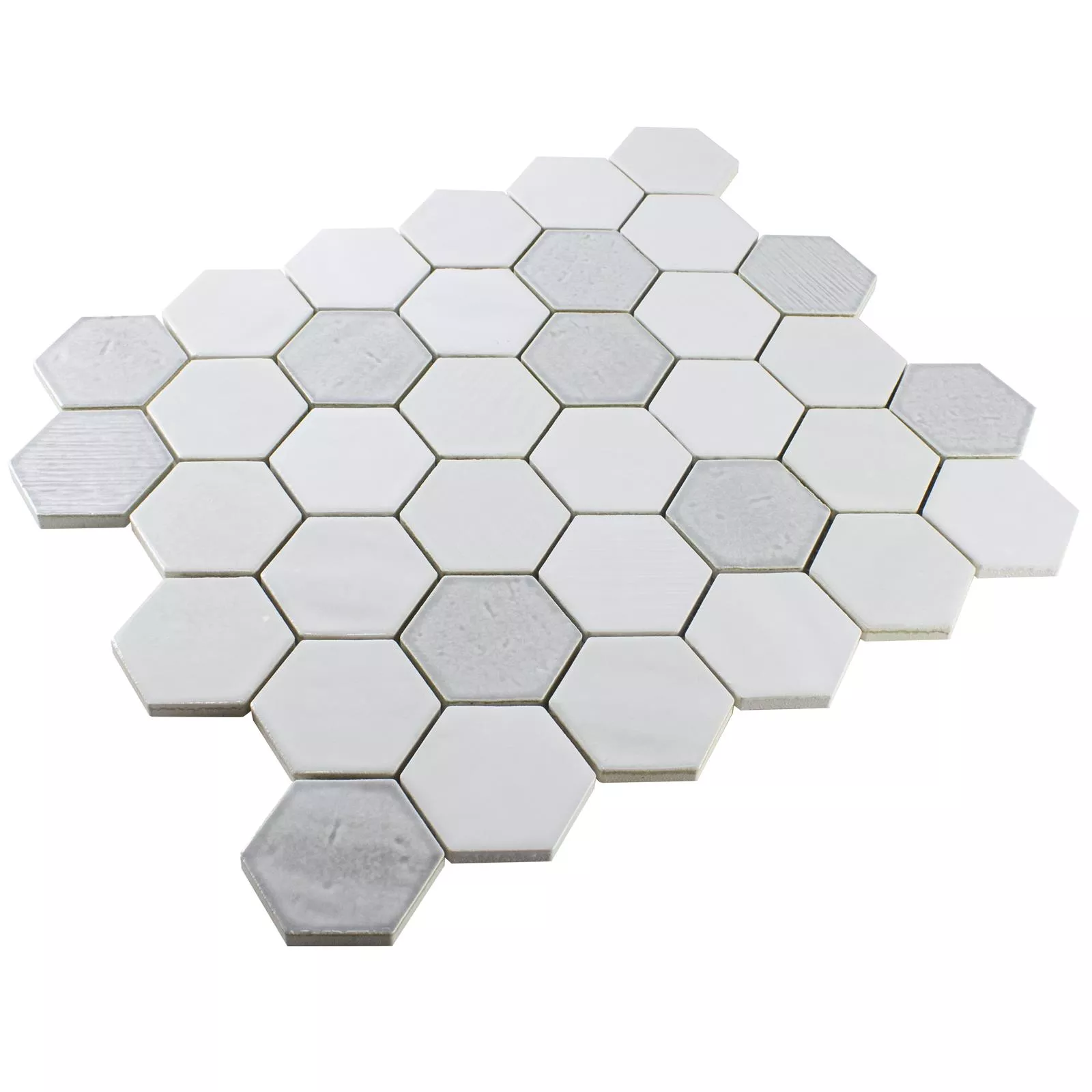 Keramik Mosaikfliese Roseburg Hexagon Glänzend Weiß