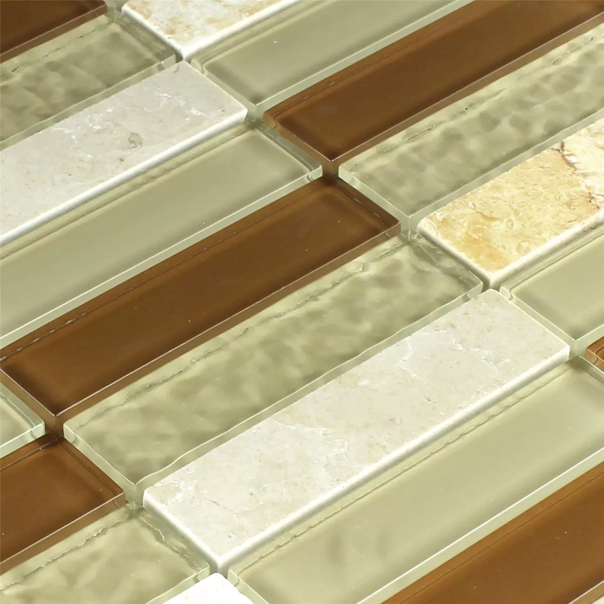 Mosaikfliesen Glas Naturstein Braun Beige Stripes