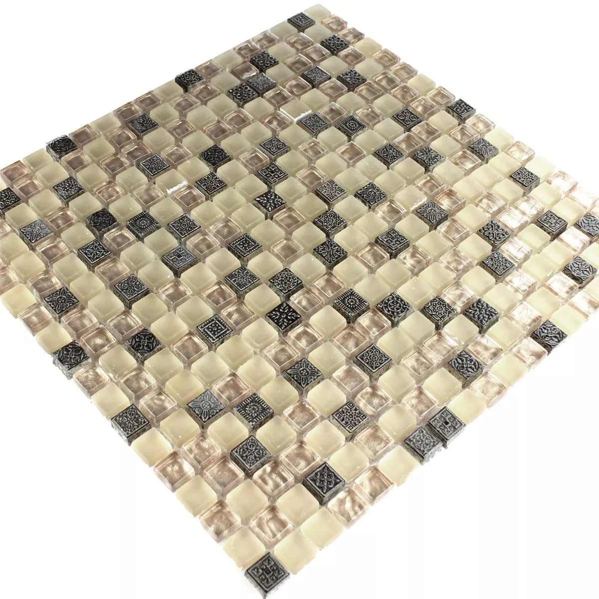 Mosaikfliesen Glas Naturstein Ornament Beige Mix