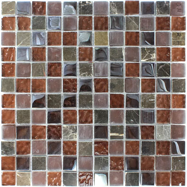 Mosaikfliesen Glas Marmor 23x23x8mm Braun Mix Metall