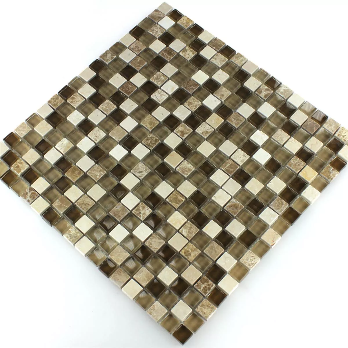 Mosaikfliesen Glas Marmor Braun Beige 15x15x8mm