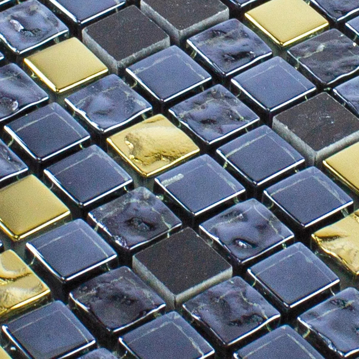 Muster von Glas Naturstein Mosaikfliese Cooktown Schwarz Gold