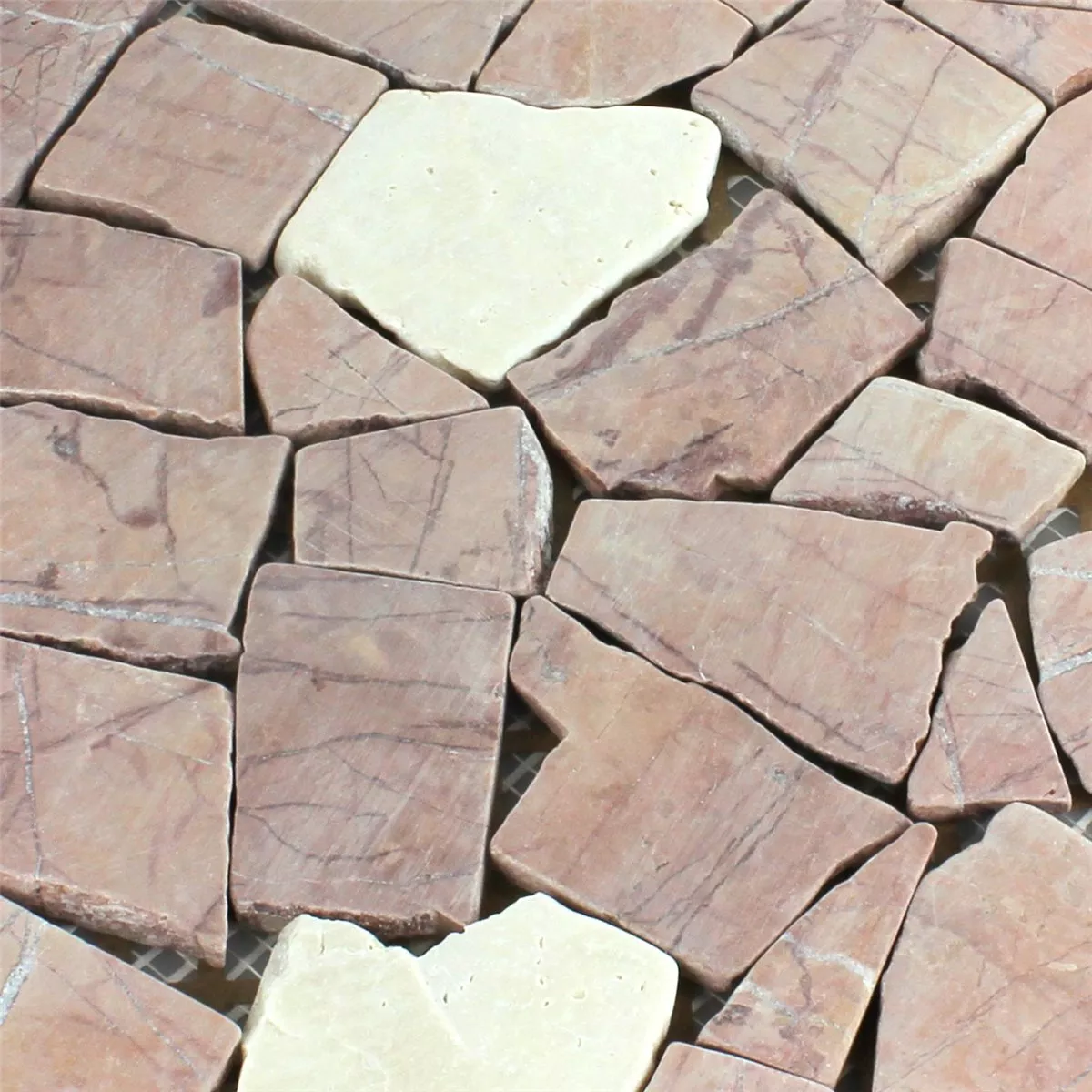 Mosaikfliesen Marmor Bruch Rosso Verona Cream