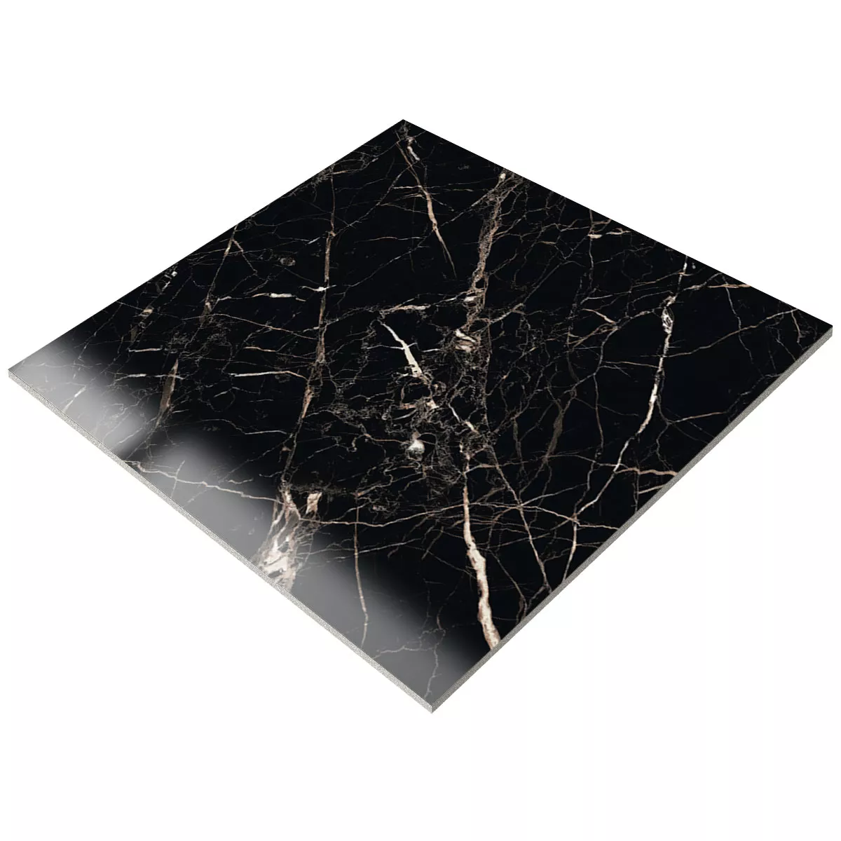 Bodenfliesen Trento Marmoroptik Schwarz Gold Poliert Glänzend 60x60cm