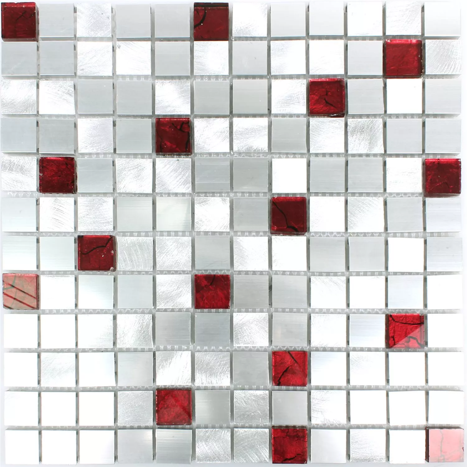 Mosaikfliesen Aluminium Glas Maira Silber Rot