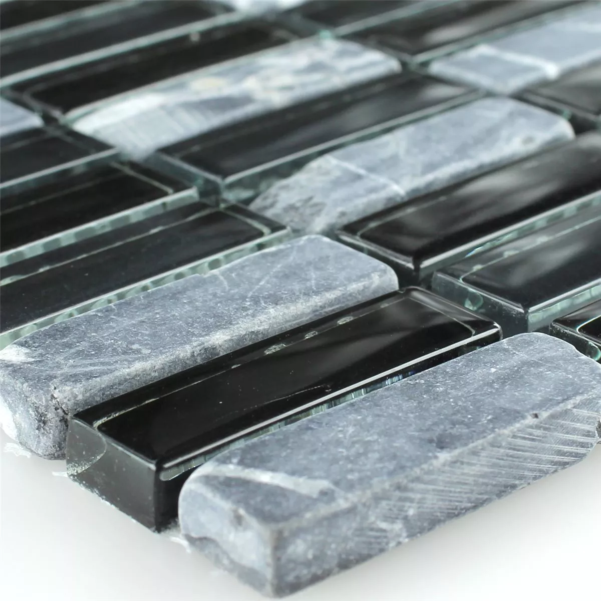 Mosaikfliesen Glas Marmor Schwarz Grau Mix