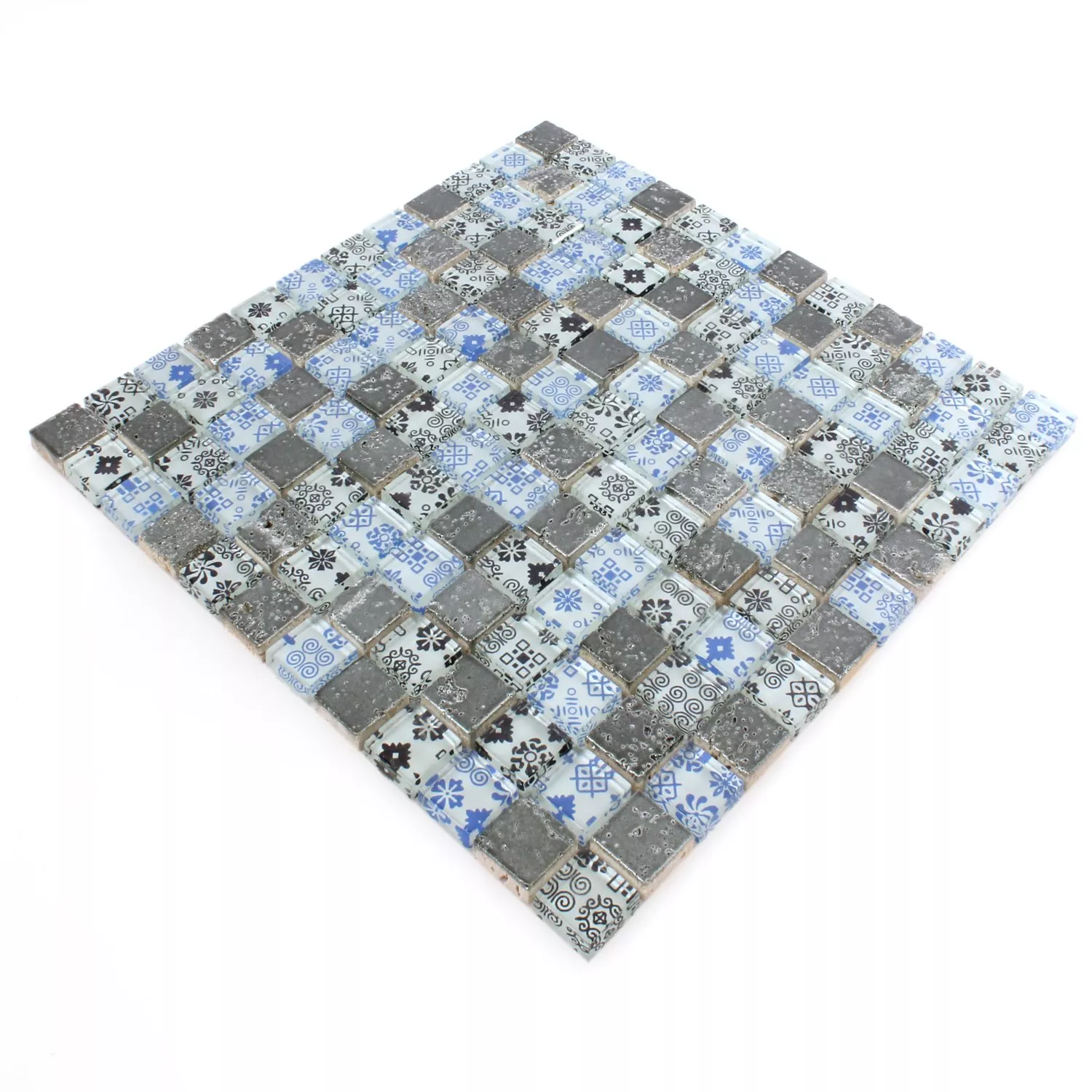 Mosaikfliesen Resin Glas Belmont Blau Silber