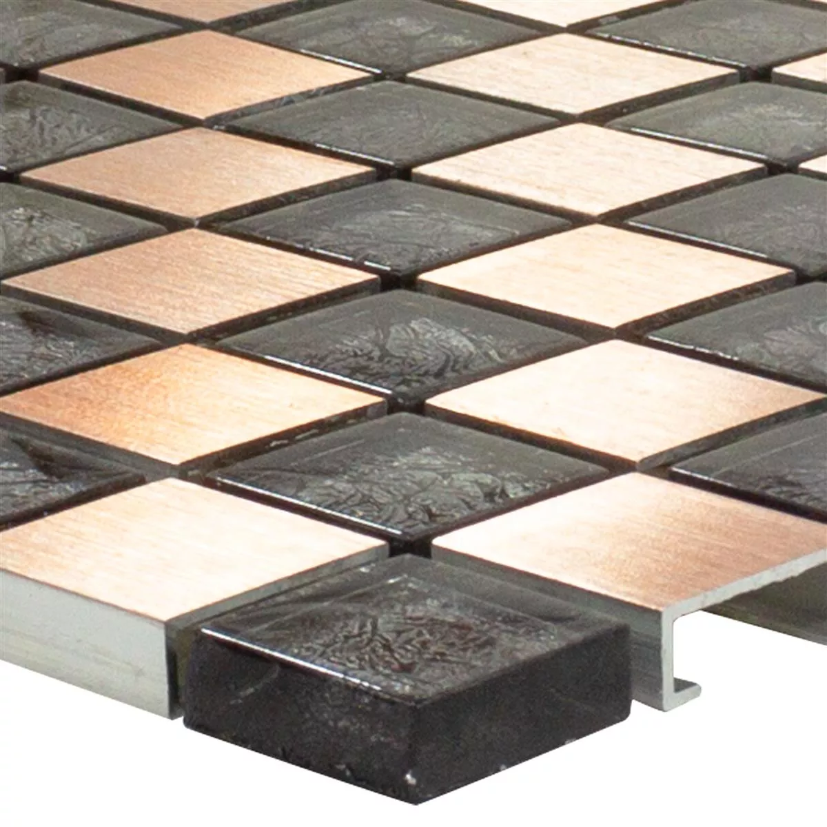 Glas Aluminium Mosaik Eldorien Koppar-Grå Glas Aluminium Mosaik Eldorien Koppar-Grå