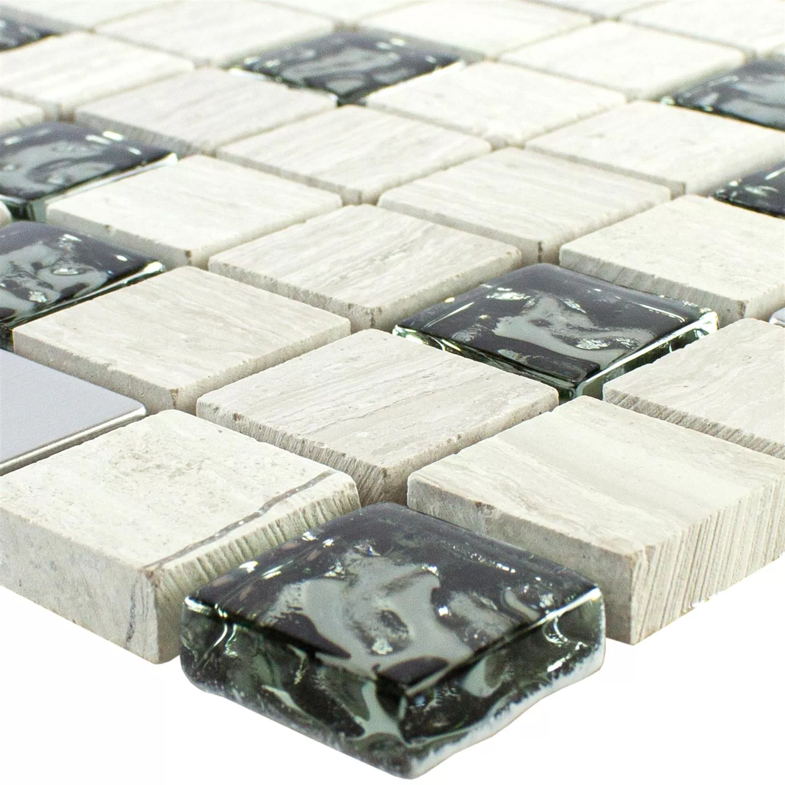 Glas Natursten Metall Mosaik Fulda Grå Silver Glas Natursten Metall Mosaik Fulda Grå Silver