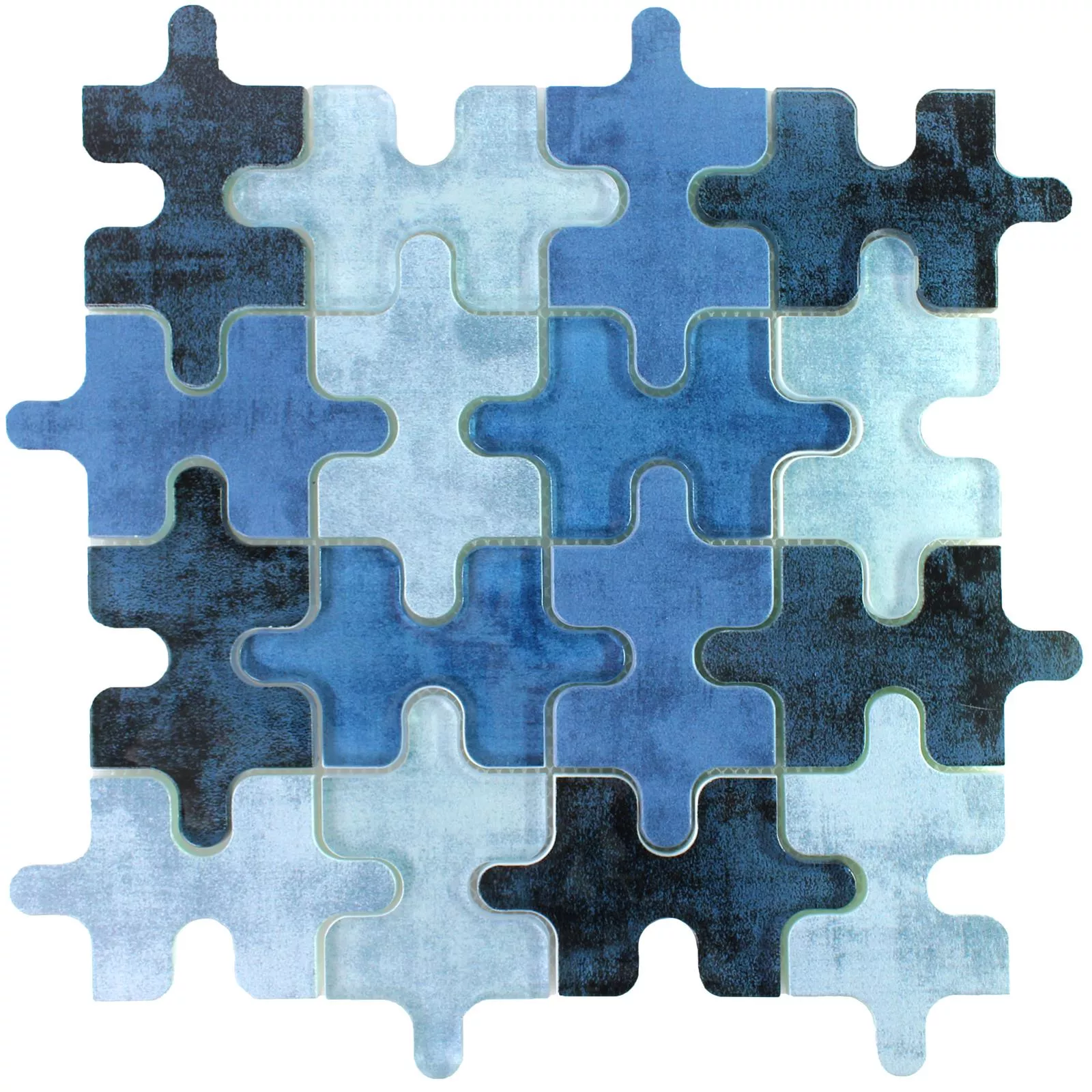 Muster von Glasmosaik Fliesen Puzzle Blau