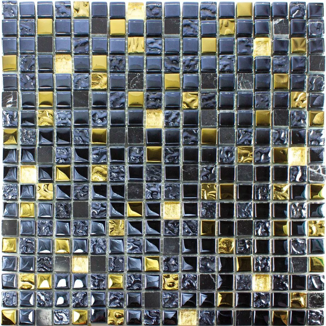 Glas Naturstein Mosaikfliese Cooktown Schwarz Gold
