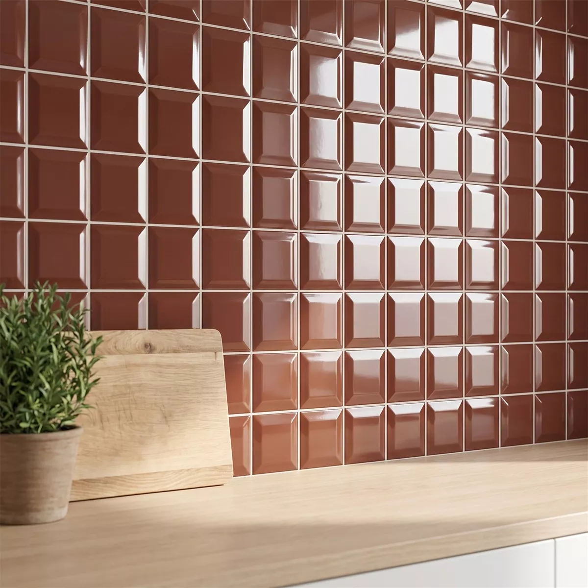 Metrofliese Braun Glänzend 10x10 cm Facette Catarina Marron