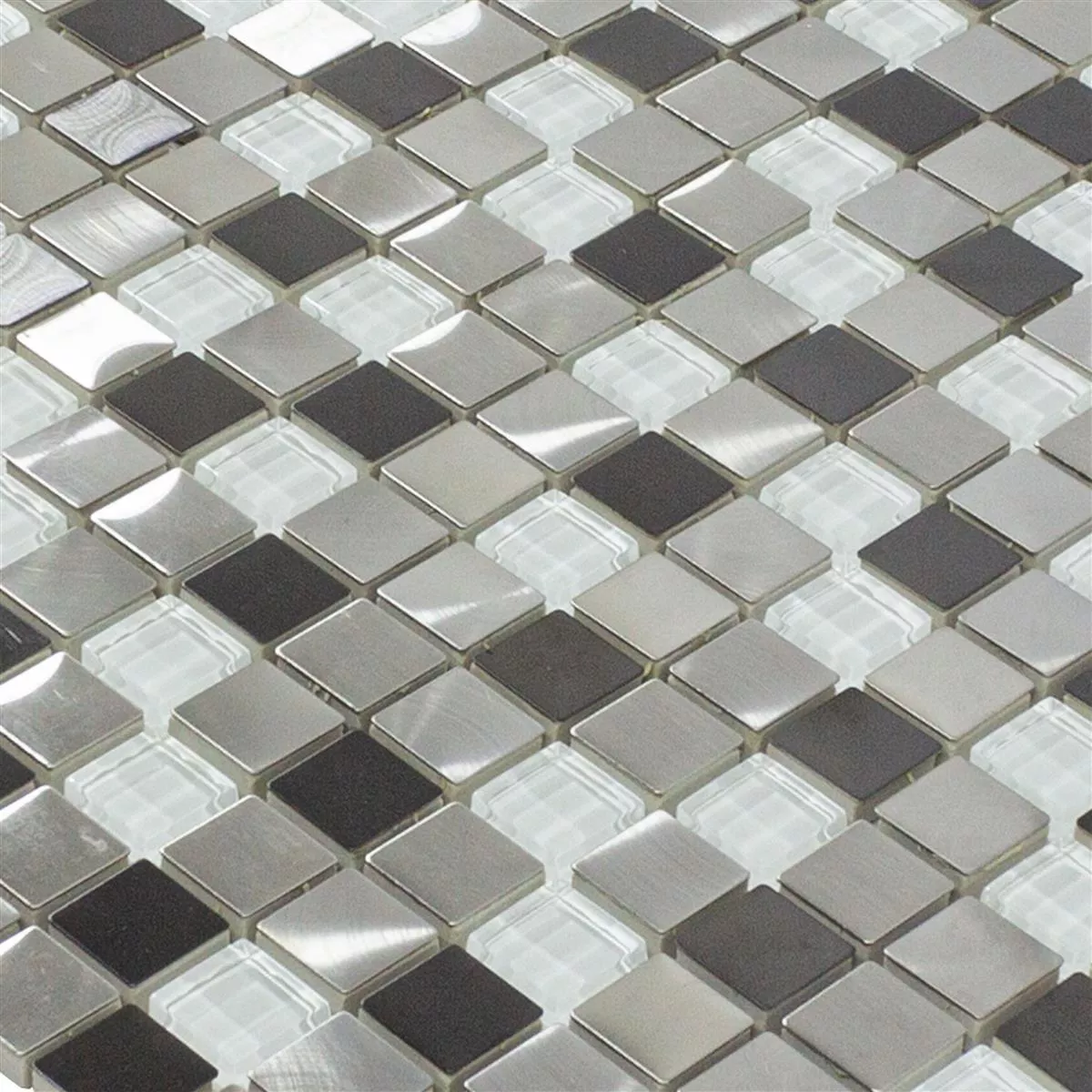 Muster von Glas Metall Edelstahl Mosaikfliesen Stella Weiß Silber