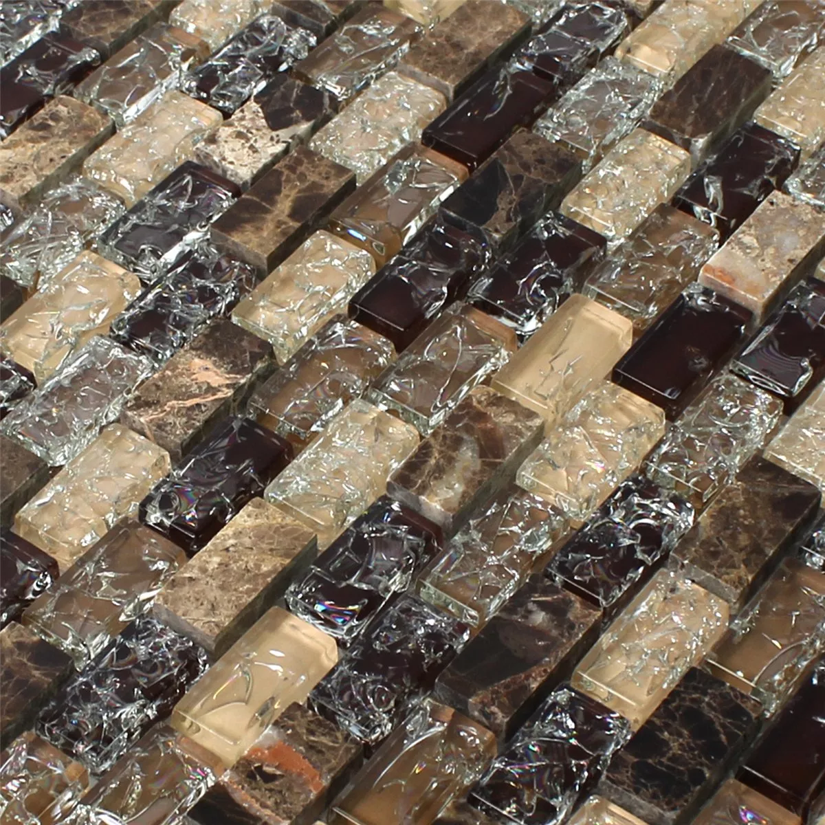 Mosaikfliesen Glas Naturstein Bricks Dark Emperador