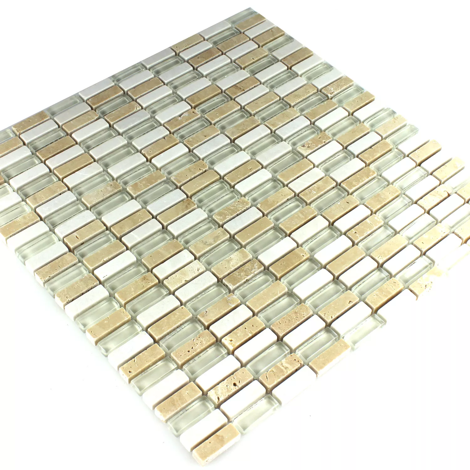 Mosaikfliesen Glas Marmor Beige Mix 10x30x8mm