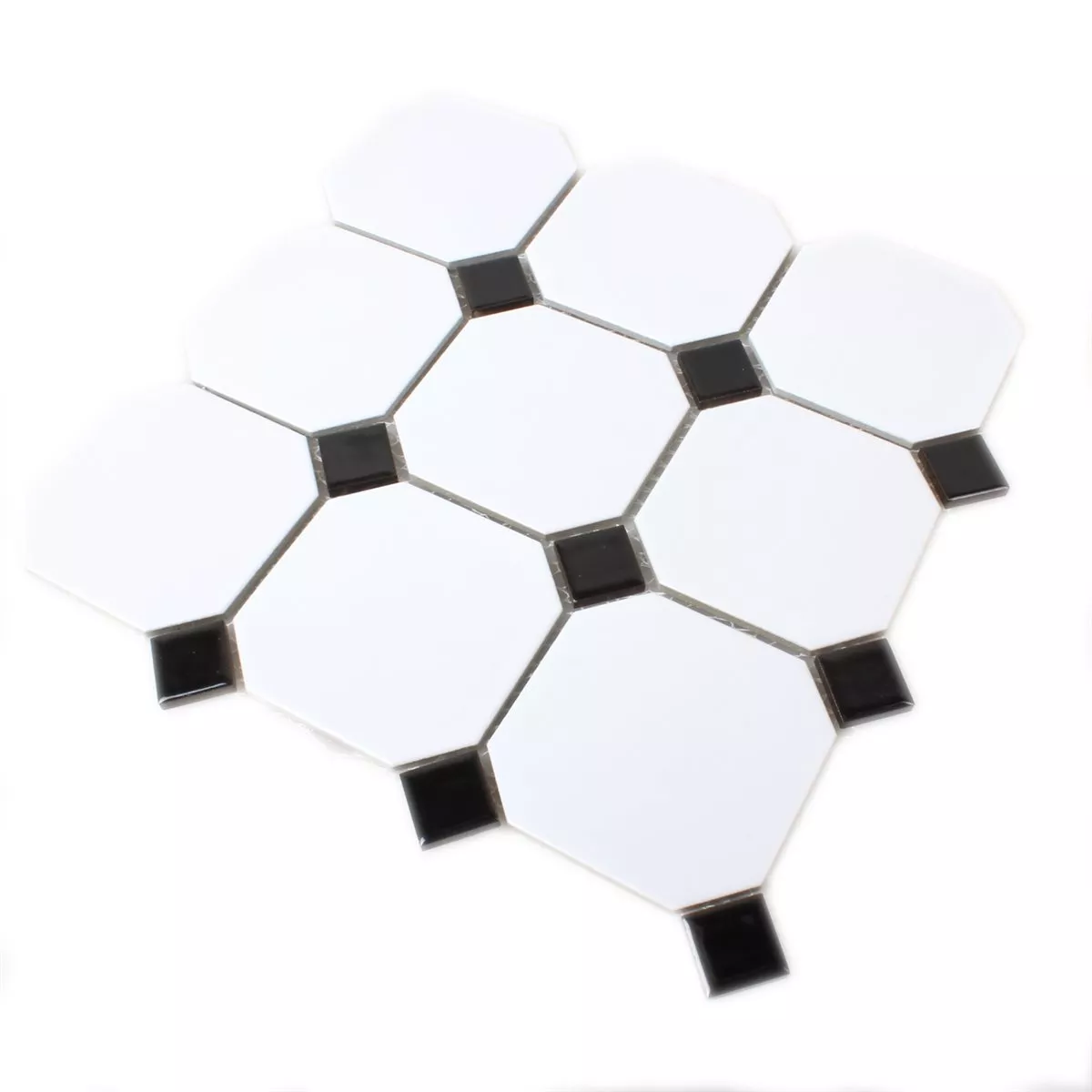 Mosaikfliesen Keramik Octagon Weiss Schwarz Mix