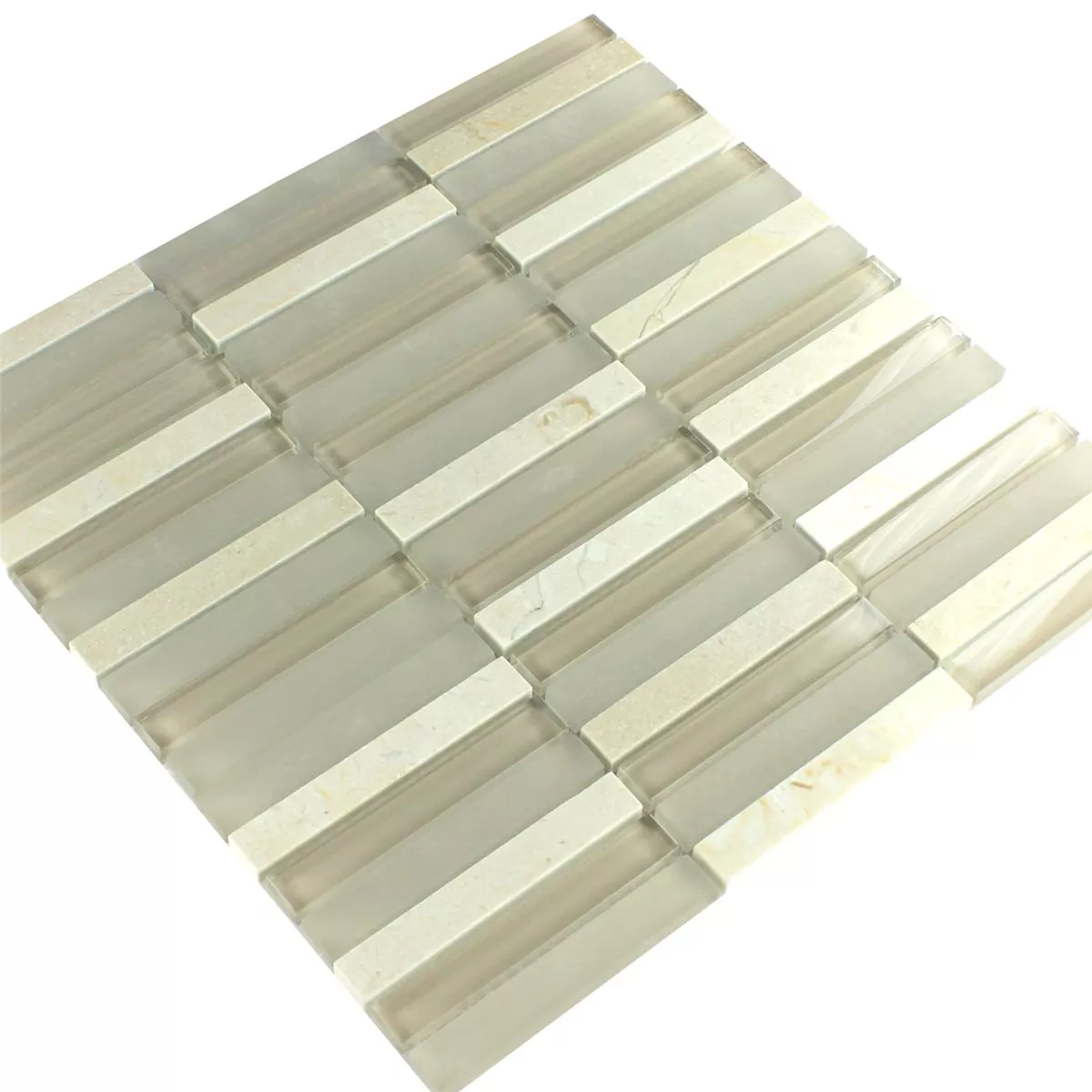 Mosaikfliesen Glas Marmor Barbuda Creme 15x98x8mm