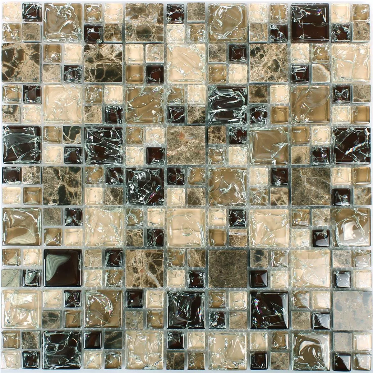 Mosaikfliesen Glas Naturstein Malawi Dark Emperador 2 Mix