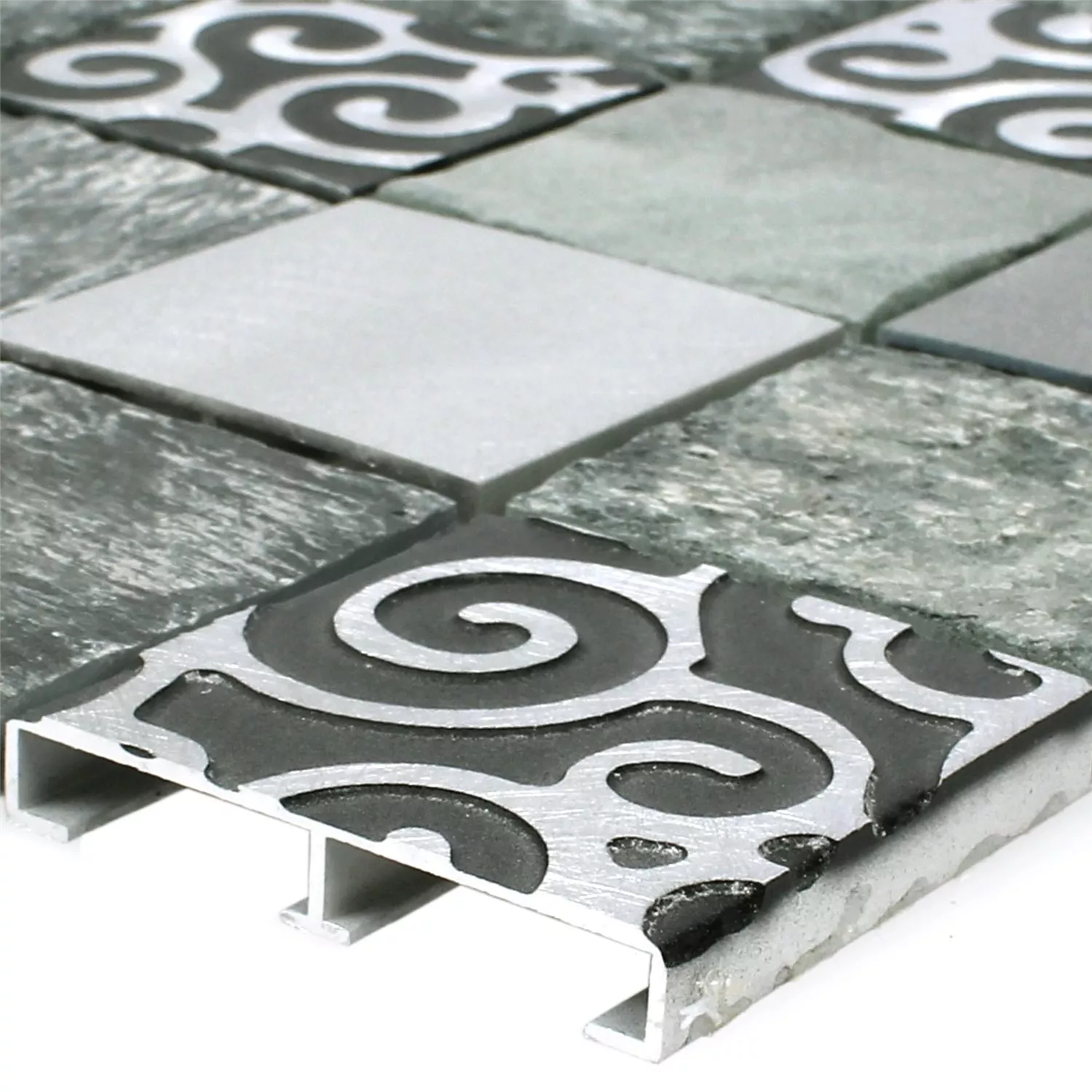 Mosaik Glas Natursten Aluminium Valdivia Grå Mosaik Glas Natursten Aluminium Valdivia Grå