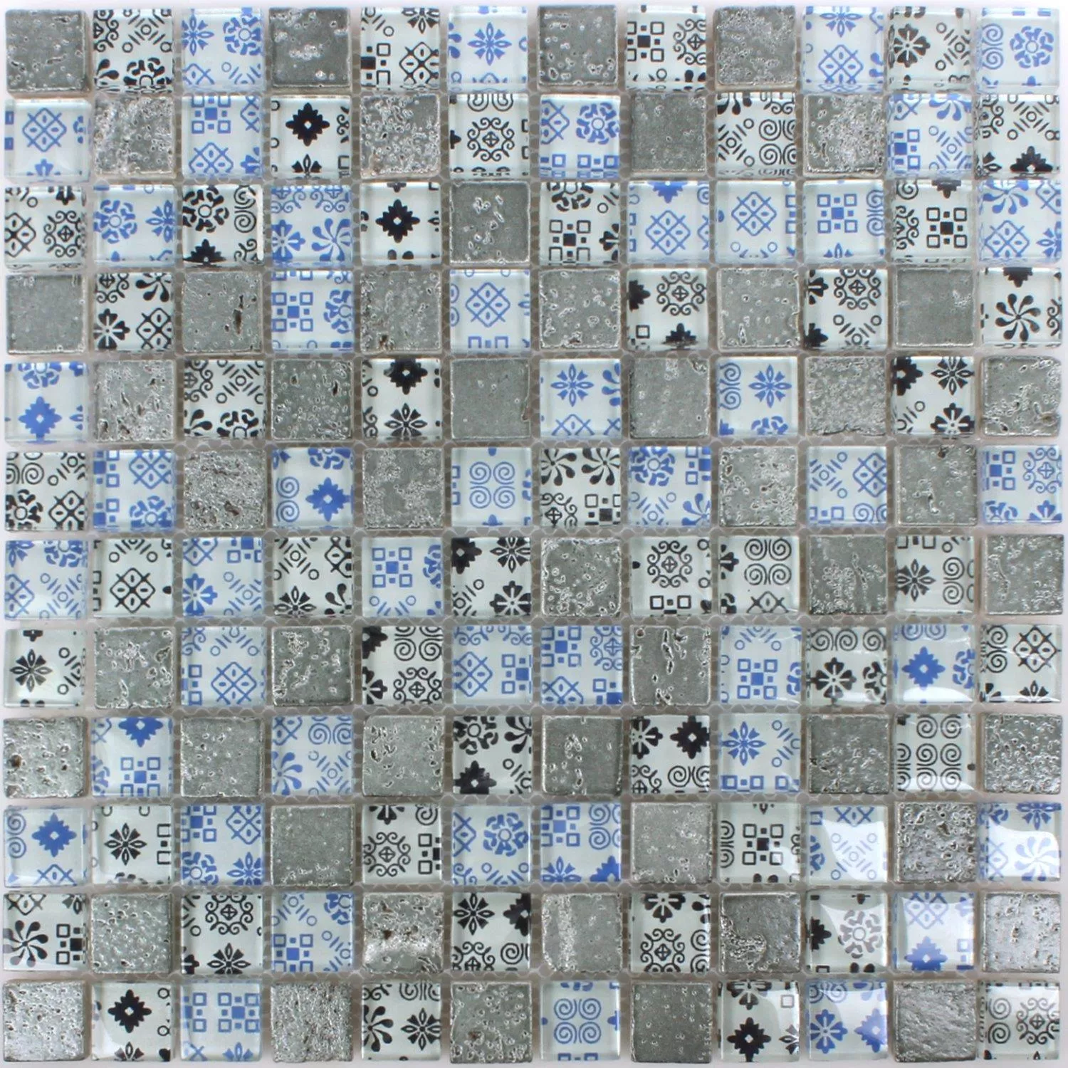 Mosaikfliesen Resin Glas Belmont Blau Silber