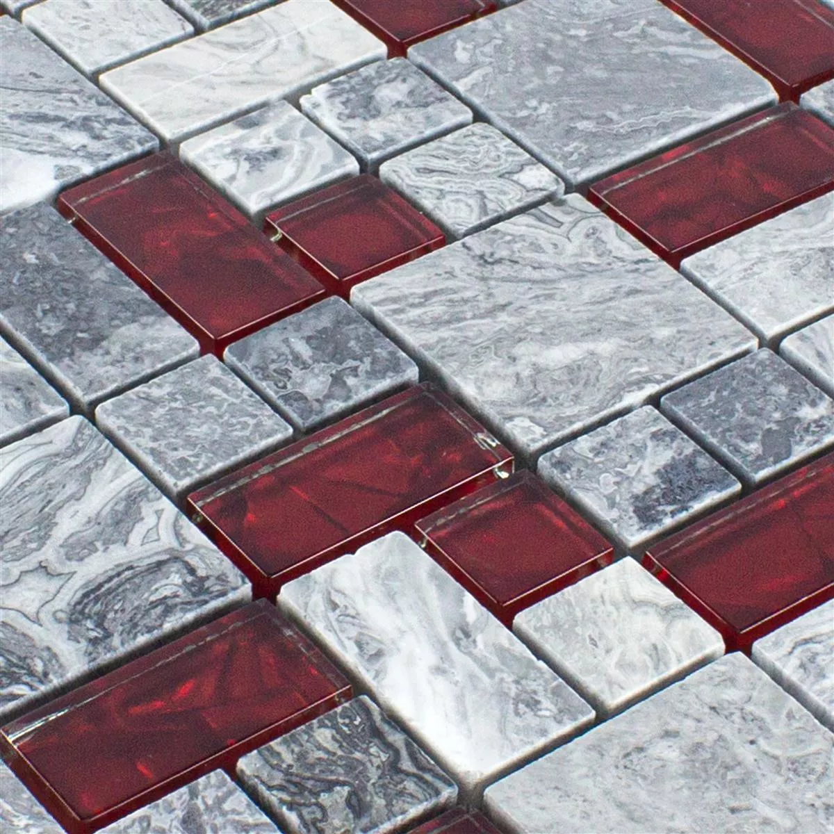 Glas Naturstein Mosaik Fliesen Grau Sinop Rot 2 Mix