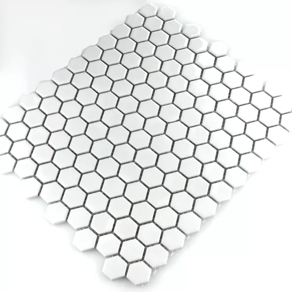 Muster von Mosaikfliesen Keramik Hexagon Weiss Glänzend H23