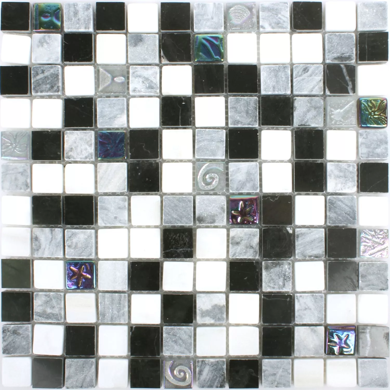 Mosaikfliesen Relief Marmor Glas Mix Schwarz Grau Weiss