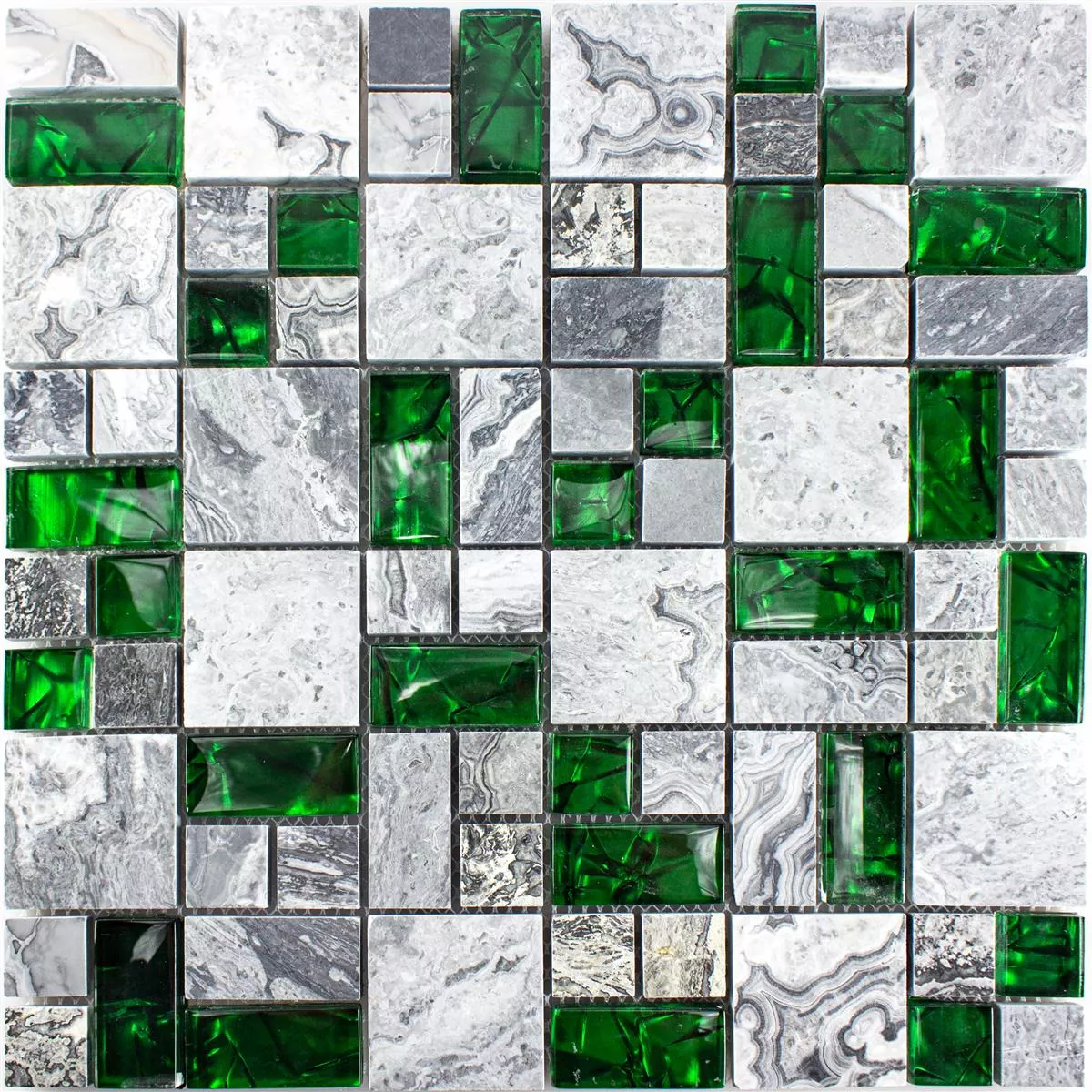 Glas Naturstein Mosaik Fliesen Sinop Grau Grün 2 Mix