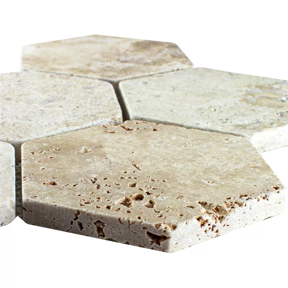 Travertin Natursten Mosaik Mercado Sexhörning Beige Travertin Natursten Mosaik Mercado Sexhörning Beige
