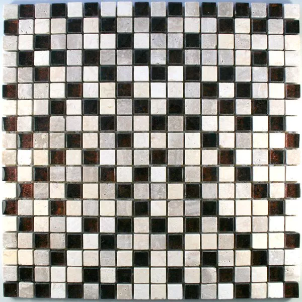 Mosaikfliesen Glas Marmor Metall 15x15x8mm Beige