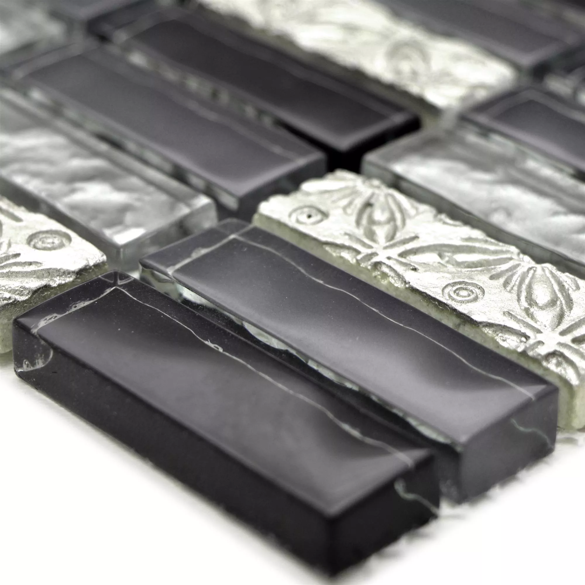 Glasmosaik Natursten Kakel Conchita Svart Silver Glasmosaik Natursten Kakel Conchita Svart Silver
