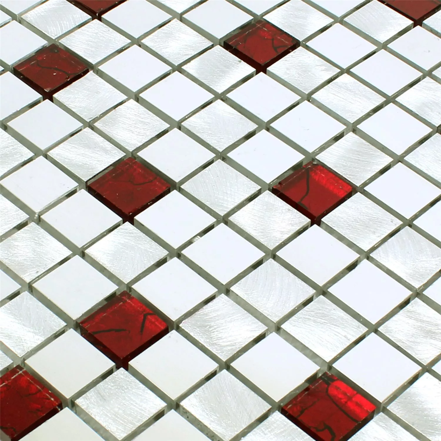 Mosaikfliesen Aluminium Glas Maira Silber Rot