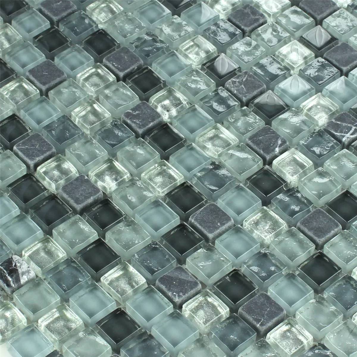 Mosaikfliesen Marmor Glas Grau Mix 15x15x8mm