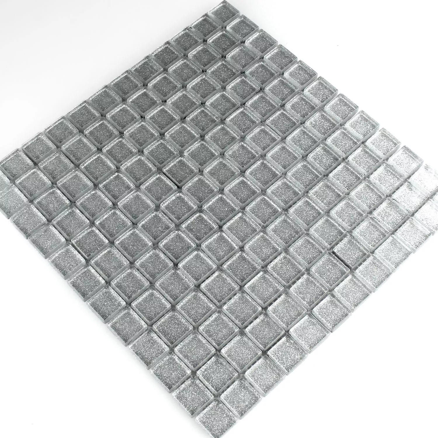 Mosaikfliesen Glas Silber Glitzer 23x23x8mm