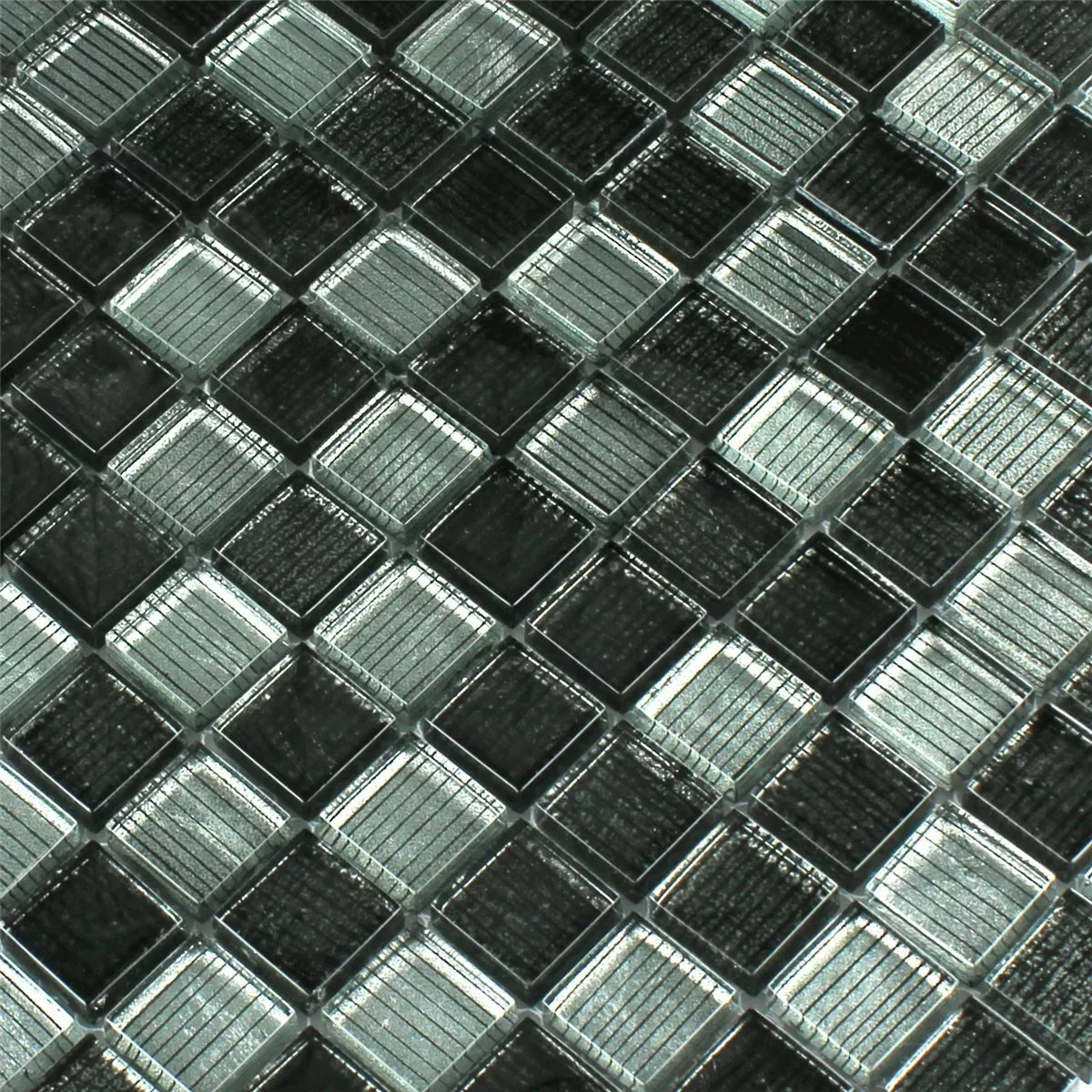 Muster von Mosaikfliesen Glas String Schwarz Grau Gestreift